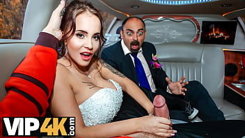 VIP4K. Random passerby scores handsome bride in the wedding limo