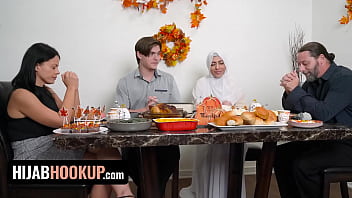 Muslim Stunner Audrey Royal Celebrates Thanksgiving With Spunky Screw On The Table - Hijab Orgy